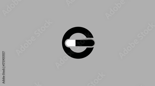 Minimalist black circle progress bar icon on grey background. Data loading or download status indicator concept.