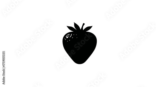 Simple black strawberry fruit silhouette icon isolated on a clean white background, minimalist vector graphic element.