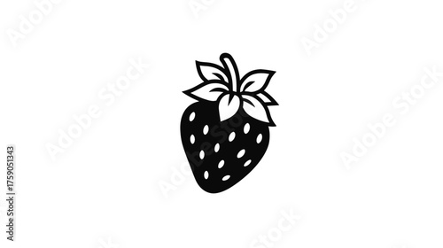 Simple black strawberry icon and silhouette. Fresh sweet berry graphic illustration, isolated on white background. Minimalist fruit vector.