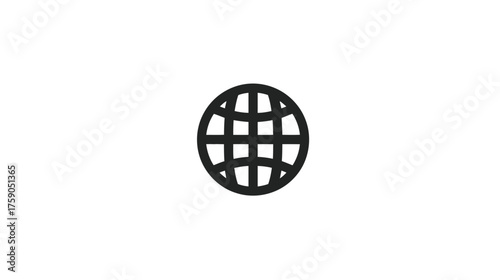 Minimalist black globe icon symbolizing global network, internet, worldwide communication, and international connection on white background.