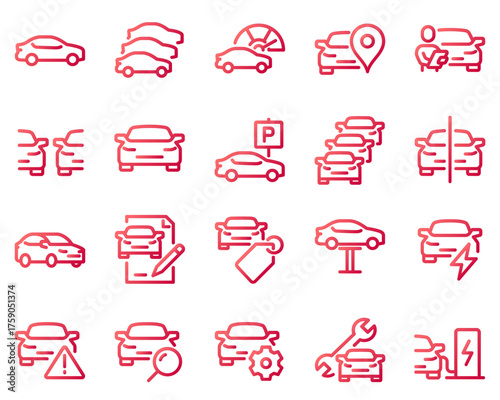 	
Simple Set of Car Related Vector Line Icons. Contains such Icons as tech review, stats comparing, dealership and more