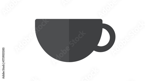 Flat Design Coffee Cup Icon. Simple Dark Grey Mug for Hot Drinks. Vector Graphic Illustration on White Background.