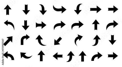Set of black arrows isolated on white background for directional choices