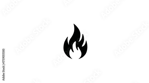 Minimalist black flame icon or fire symbol, representing heat, energy, danger, and warmth. Simple vector graphic.