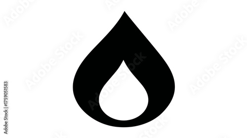 Modern Black Flame Icon Vector Illustration, Stylized Fire Symbol Graphic, Simple Heat or Energy Droplet Design Isolated on White