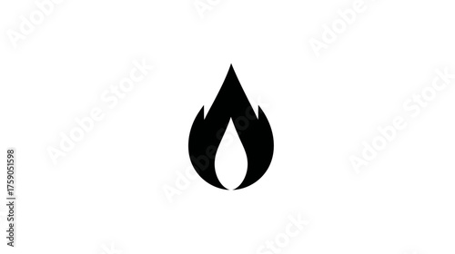 Minimalist black flame icon on a clean white background. Simple fire symbol representing heat, energy, gas, or warmth.