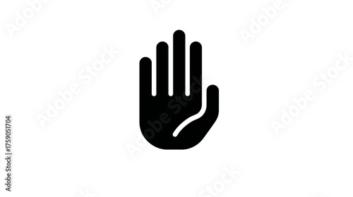 Stop hand gesture icon, warning signal, prevention symbol. Open palm graphic for prohibition, halt, or refusal concept.