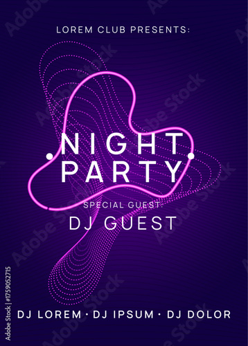 Discotheque Banner. Concert Vector. Blue Music Background. Pink Party Poster. Sound Electro Element. Night Club Event. Electronic Audio Illustration. Violet Discotheque Banner