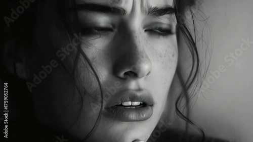 Black and White Portrait of Woman in Distress