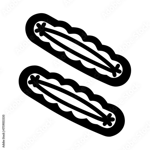 Illustration of a black and white hair clip, perfect for fashion or beauty use