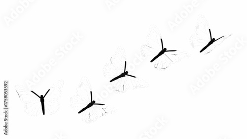 Delicate white butterflies gracefully ascend against a pure white background, symbolizing freedom and transformation.
