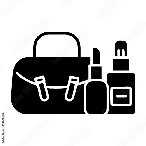 Vector art of cosmetic bag with lipstick and lotion for beauty and travel needs