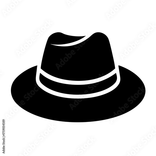 Illustration of a black fedora hat with a white band stylish accessory