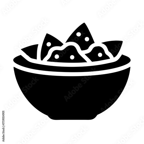Vector art of bowl of nachos, a popular snack made with tortilla chips and cheese sauce