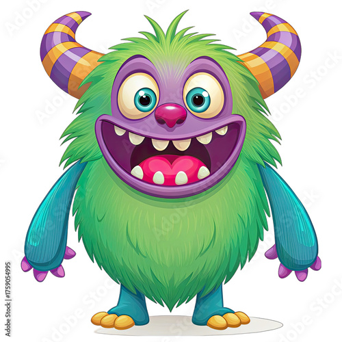Cute Fluffy Green Cartoon Monster Character Mascot
