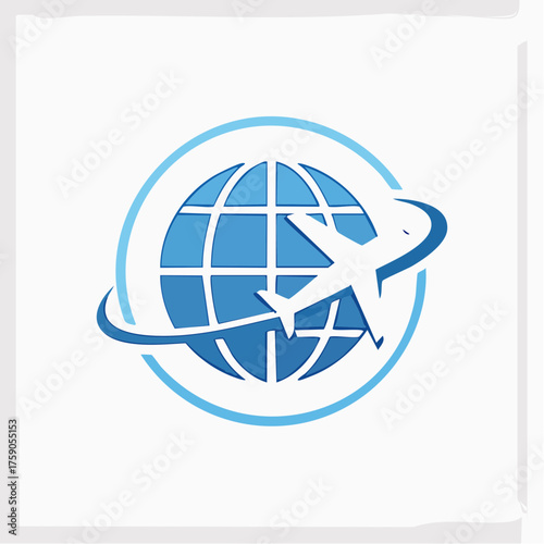 A stylized globe featuring an airplane, representing global travel and worldwide destinations