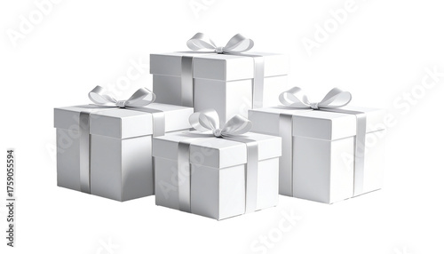 A white gift box with a red ribbon and bow for a Christmas present surprise celebration