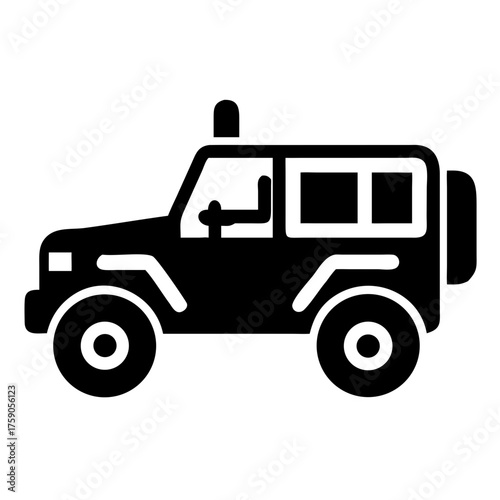 Vector art of silhouette of a jeep car with spare tire, perfect for adventure and offroad themes