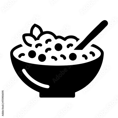Vector art of bowl of oatmeal with spoon, representing healthy breakfast and nutritious food