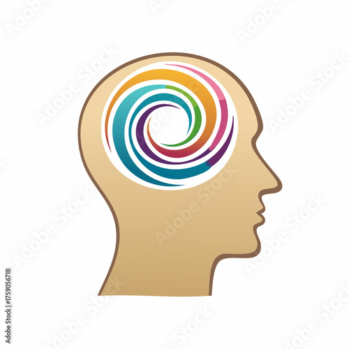 Conceptual illustration depicting a human head with a swirling vortex of colors signifying thought processes