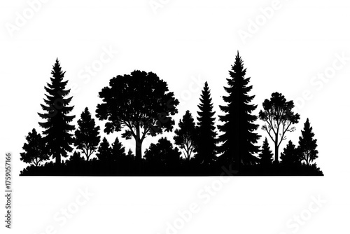 Forest trees silhouette creating a natural landscape border, illustrating nature and wilderness, transparent background