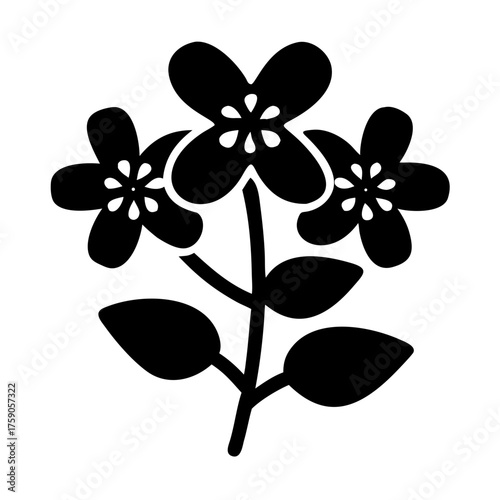 Vector art of elegant black and white illustration of a flowering plant with three blossoms