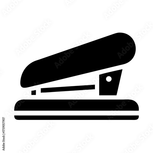 Vector art of black stapler icon, representing office supplies and stationery equipment for paper fastening