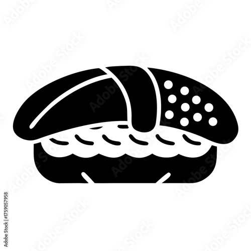 Vector art of black glyph icon of nigiri sushi, a traditional japanese cuisine