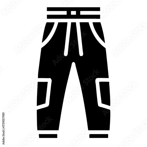 Vector art of black cargo pants with white outline, a practical and durable apparel