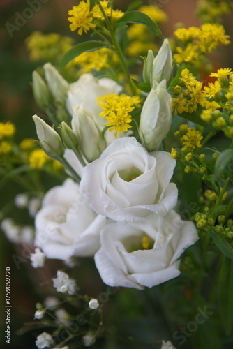 Bouquet of white Eustoma, commonly known as lisianthus or prairie gentian	
