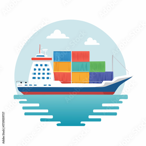 Illustration of a container ship navigating the ocean transporting cargo globally