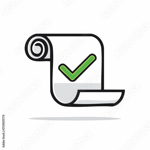 Illustration of a document scroll with a green checkmark indicating successful completion