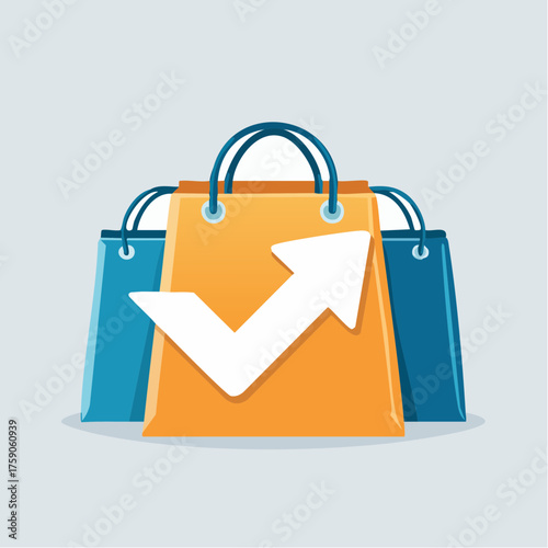 Illustration of Shopping Bags with a Rising Arrow Symbolizing Financial Growth