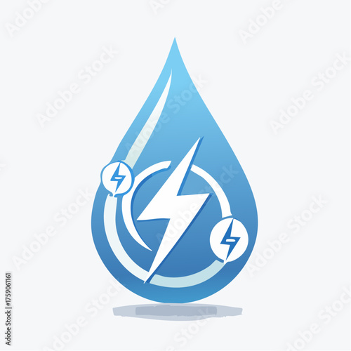 Innovative Hydroelectric Energy Concept Depicted as a Water Drop with Lightning Symbol