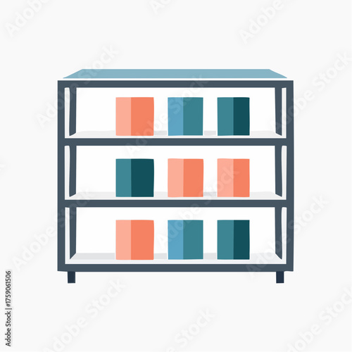 Minimalist Shelving Unit Displaying Colorful Cubes Against a White Background: Vector Illustration