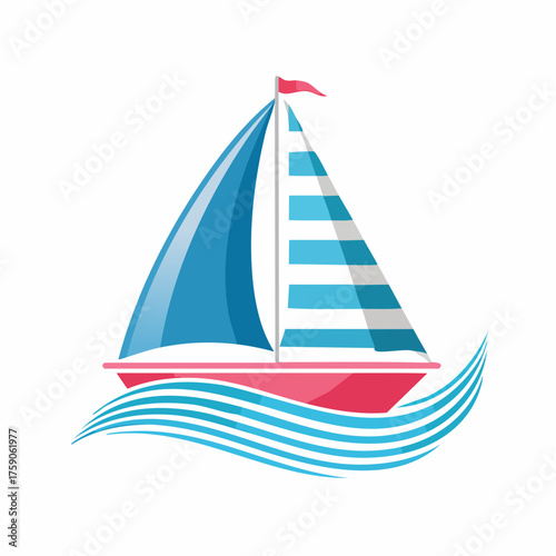 Vibrant Vector Illustration of a Sailboat Navigating the Ocean Waters in a Graphic Design