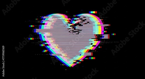 Glitch Heart: Abstract Digital Art with Color Distortion on Black