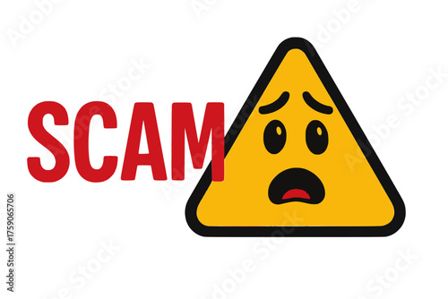 Scam alert icon with worried face pictogram and emotional warning design
