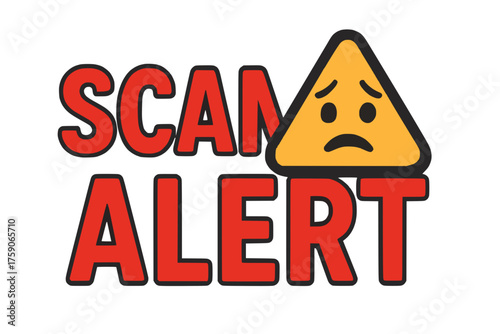 Scam alert icon with worried face pictogram and emotional warning design