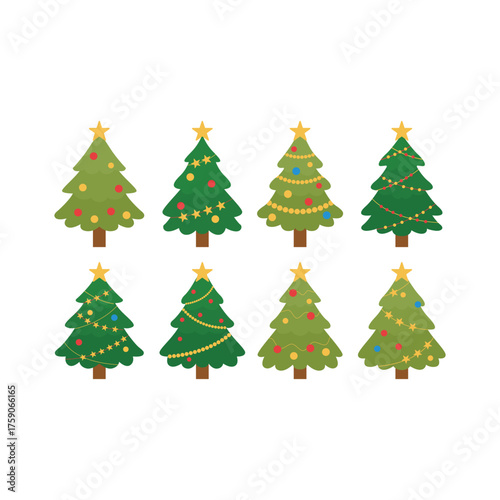 christmas tree vector design set collection flat style