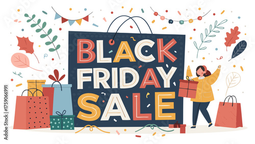 Black friday sale deals and offers on shopping gifts and discounts for holiday season promotional advertising