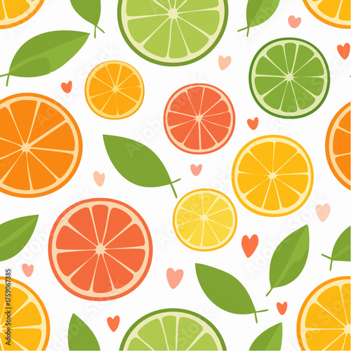 Seamless Pattern of Colorful Citrus Fruit Slices.