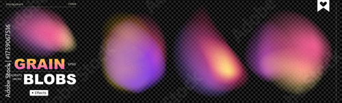 Transparent Pink Yellow Purple Gradient - Abstract Fluid Background with Organic Motion Shapes and Neon Glow for Modern Design. This vector set features dynamic blobs, soft grain texture, and radiant 