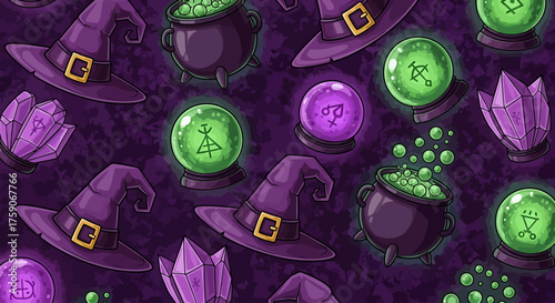 Enchanting Halloween Wallpaper Pattern with Magical Witchcraft Elements for Spooky Celebration