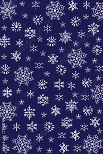 Seamless vertical vector snowflake pattern background, christmas winter wallpaper design.