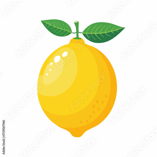 Vibrant Lemon Illustration with Fresh Green Leaves.
