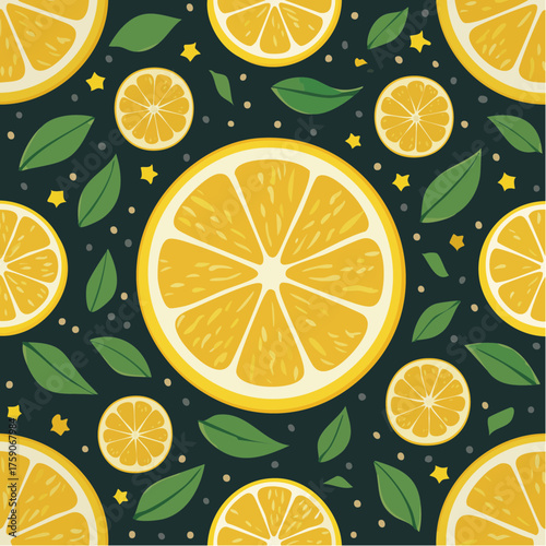 Vibrant Lemon Slices and Green Leaves Pattern.