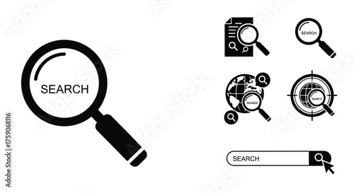 Magnifying glasses and search icons illustrate investigation and data discovery