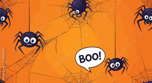 Happy Halloween Wallpaper with Cute Spiders Saying Boo!
