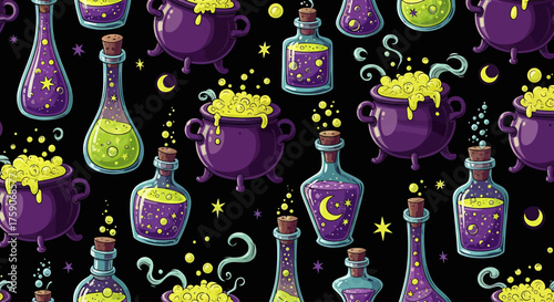 Spooky Halloween Wallpaper with Witchy Potions and Magical Brews, Perfect for the Season of Ghosts